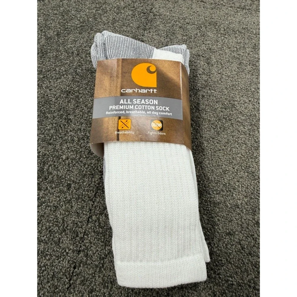 Carhartt Socks Mens Large Shoe Size 6-12 All-Season Premium Cotton Crew 3 Pairs